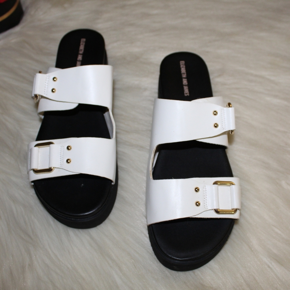 Elizabeth & James White Platform Adjustable Double Buckle Slide Clematis Sandals - Picture 8 of 11